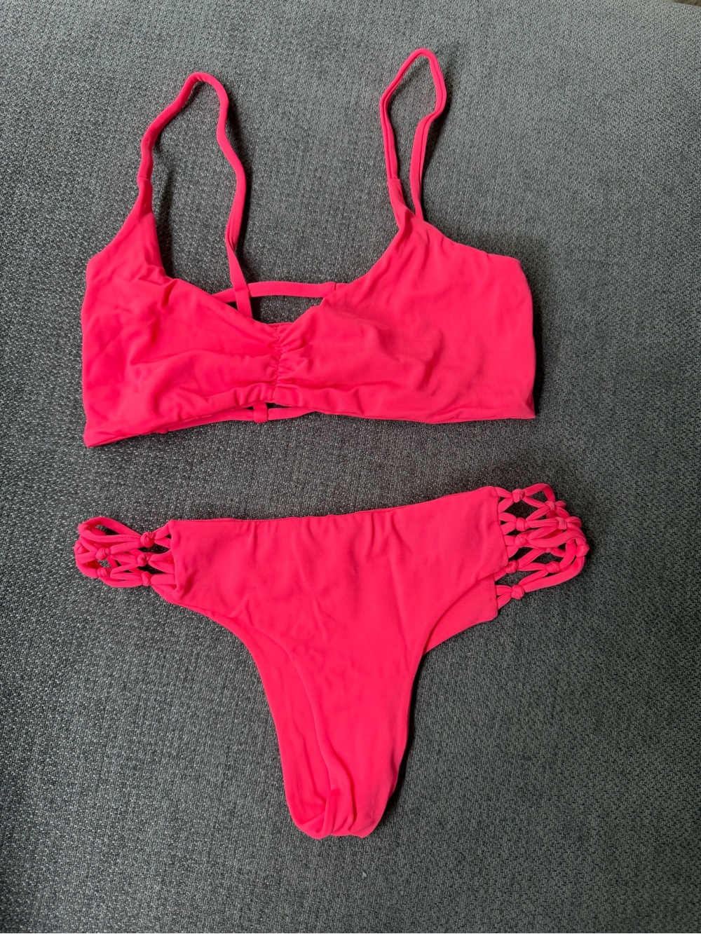 San Lorenzo Neon Pink Macramé-Side Bikini Set